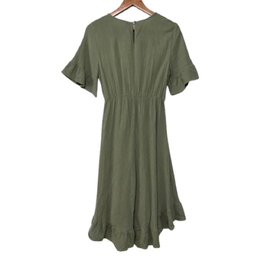 Emery Rose Sage Green 100% Cotton A-Line High-Low Seersucker Dress Size M - Picture 3 of 6